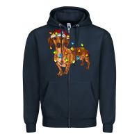 Navy dachshund with christmas lights Zipper Hoodie - RanaPortraitStore