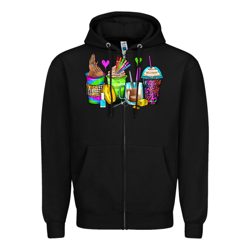 Nail Art Coffee Cups Zipper Hoodie by Zillion Design Studio | Teevron