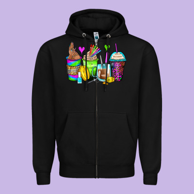 Nail Art Coffee Cups Zipper Hoodie Designed By Zillion Design Studio