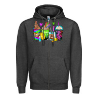 Charcoal Heather nail art coffee cups Zipper Hoodie - Zillion Design Studio