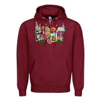 Burgundy floral coffee cups Zipper Hoodie - Zillion Design Studio
