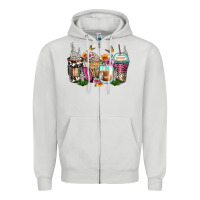 Dove Grey floral coffee cups Zipper Hoodie - Zillion Design Studio