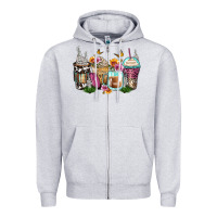 Heather Grey floral coffee cups Zipper Hoodie - Zillion Design Studio