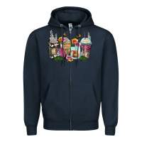 Navy floral coffee cups Zipper Hoodie - Zillion Design Studio