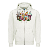 Oatmeal Heather floral coffee cups Zipper Hoodie - Zillion Design Studio
