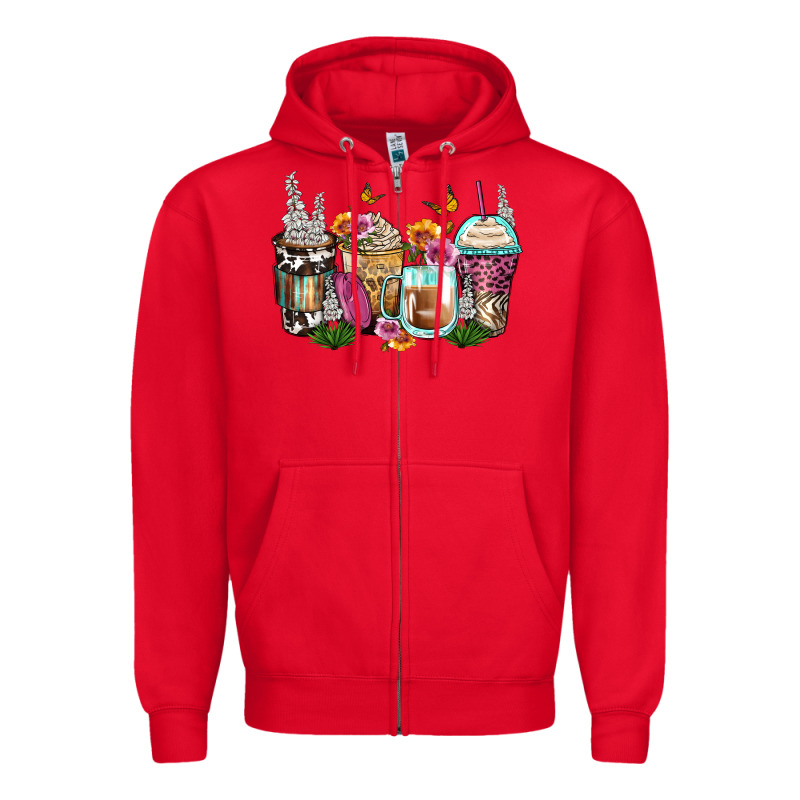 Floral Coffee Cups Zipper Hoodie by Zillion Design Studio | Teevron