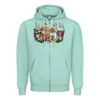 Seafoam floral coffee cups Zipper Hoodie - Zillion Design Studio