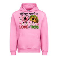 Fuchsia Pink all you need is love and tacos Urban Hoodie - MaliasSmallBusiness