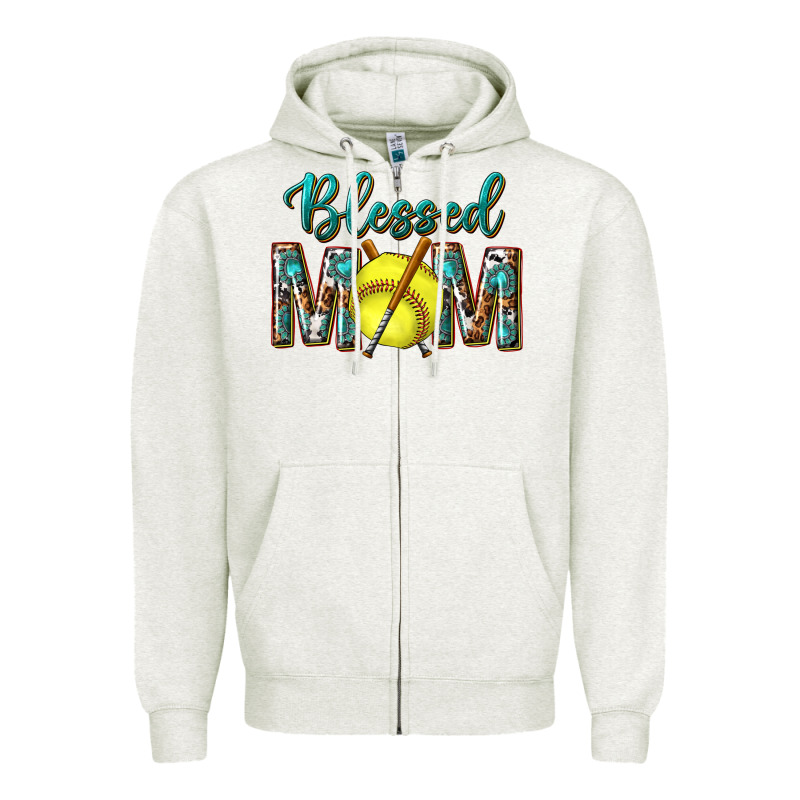 Western Blessed Mom With Softball Zipper Hoodie by texasbilliewilder | Teevron