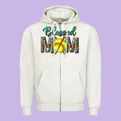 Western Blessed Mom With Softball Zipper Hoodie Designed By Texasbilliewilder