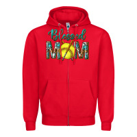 Red western blessed mom with softball Zipper Hoodie - texasbilliewilder