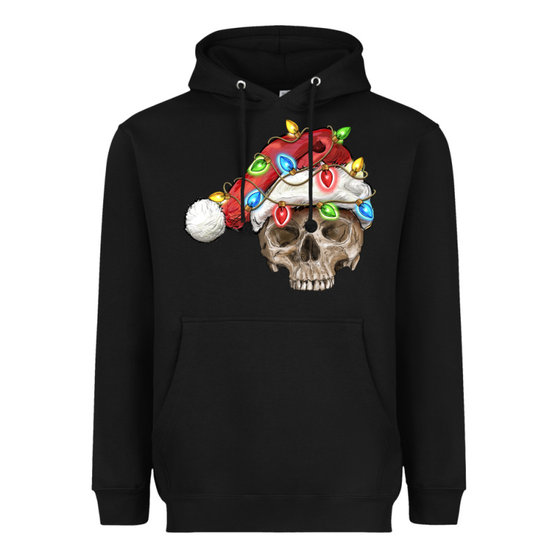Christmas Skull With Santa Hat Heavyweight Hoodie by FaDigitalArtStudio | Teevron