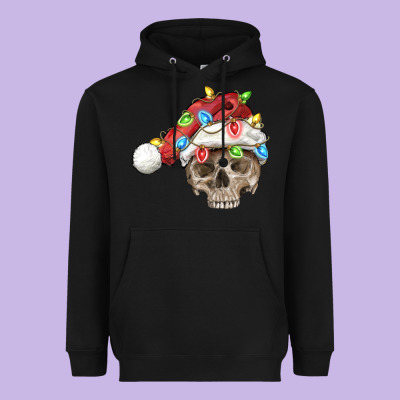 Christmas Skull With Santa Hat Heavyweight Hoodie Designed By Fadigitalartstudio