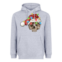 Heather Grey Christmas skull with santa hat Heavyweight Hoodie - FaDigitalArtStudio