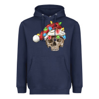 Navy Christmas skull with santa hat Heavyweight Hoodie - FaDigitalArtStudio