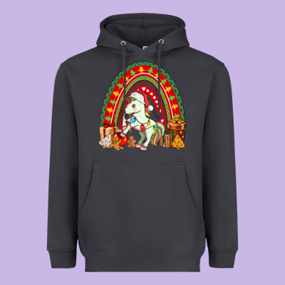 Christmas Unicorn Rainbow Heavyweight Hoodie Designed By Fadigitalartstudio