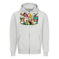 Dove Grey farm animals coffee cups Zipper Hoodie - Zillion Design Studio