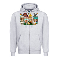 Heather Grey farm animals coffee cups Zipper Hoodie - Zillion Design Studio