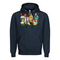 Navy farm animals coffee cups Zipper Hoodie - Zillion Design Studio