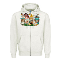 Oatmeal Heather farm animals coffee cups Zipper Hoodie - Zillion Design Studio