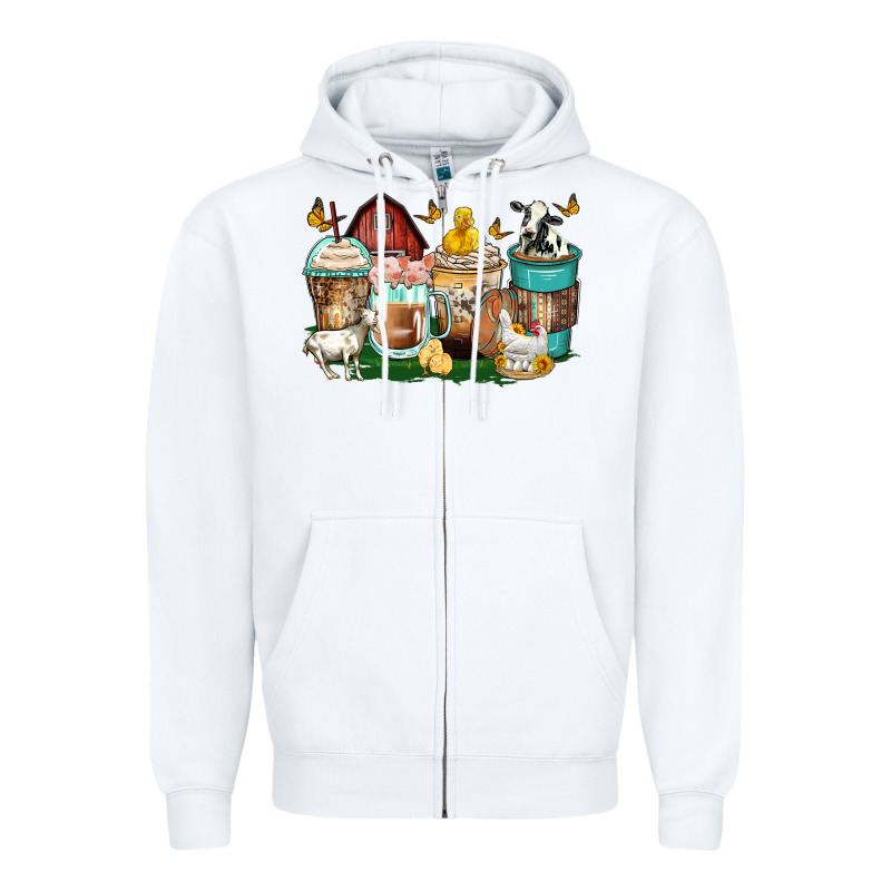 Farm Animals Coffee Cups Zipper Hoodie by Zillion Design Studio | Teevron