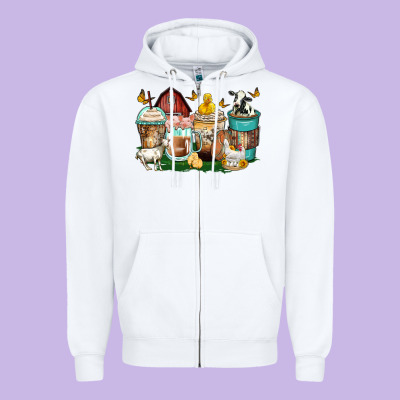 Farm Animals Coffee Cups Zipper Hoodie Designed By Zillion Design Studio