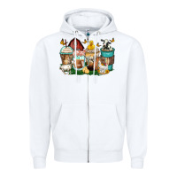 White farm animals coffee cups Zipper Hoodie - Zillion Design Studio