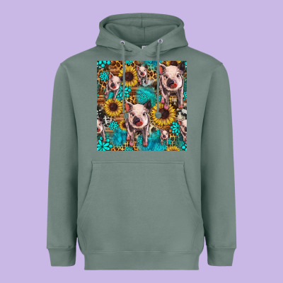 Cute Pig With Patches Seamless Pattern Heavyweight Hoodie Designed By Hra Design Shop