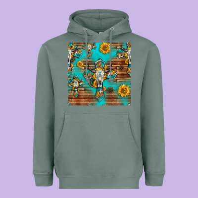 Bull Skull Cross Seamless Pattern Heavyweight Hoodie Designed By Hra Design Shop