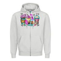 Dove Grey eyelash coffee cups Zipper Hoodie - Zillion Design Studio