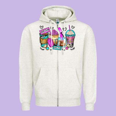 Eyelash Coffee Cups Zipper Hoodie Designed By Zillion Design Studio