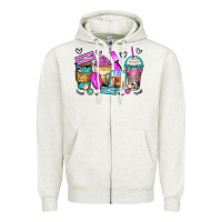 Oatmeal Heather eyelash coffee cups Zipper Hoodie - Zillion Design Studio