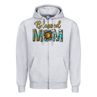 Heather Grey western blessed mom with sunflower Zipper Hoodie - texasbilliewilder