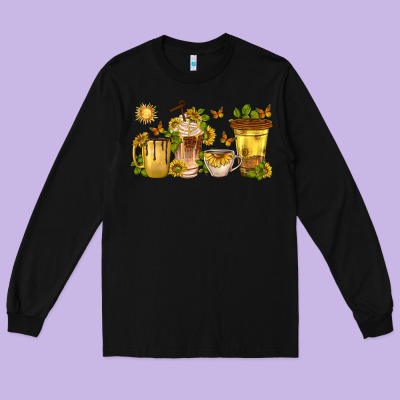 Long Sleeve Tee sunflower coffee cups
