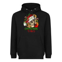 Black Christmas Vibes Human Skull Heavyweight Hoodie - FaDigitalArtStudio