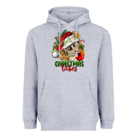 Heather Grey Christmas Vibes Human Skull Heavyweight Hoodie - FaDigitalArtStudio