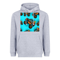 Heather Grey monster truck pre teen seamless pattern Heavyweight Hoodie - HRA Design Shop