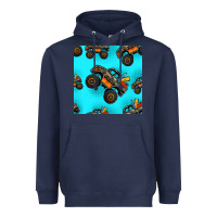 Navy monster truck pre teen seamless pattern Heavyweight Hoodie - HRA Design Shop