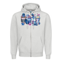 Dove Grey stitch coffee cups Zipper Hoodie - Zillion Design Studio