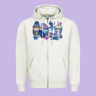 Stitch Coffee Cups Zipper Hoodie Designed By Zillion Design Studio