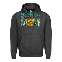 Charcoal Heather western blessed mom with sunflower Zipper Hoodie - texasbilliewilder