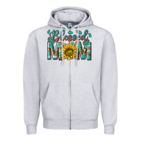 Heather Grey western blessed mom with sunflower Zipper Hoodie - texasbilliewilder