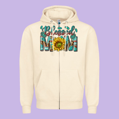Western Blessed Mom With Sunflower Zipper Hoodie Designed By Texasbilliewilder