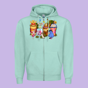 Cartoon Characters Coffee Cups Zipper Hoodie Designed By Zillion Design Studio