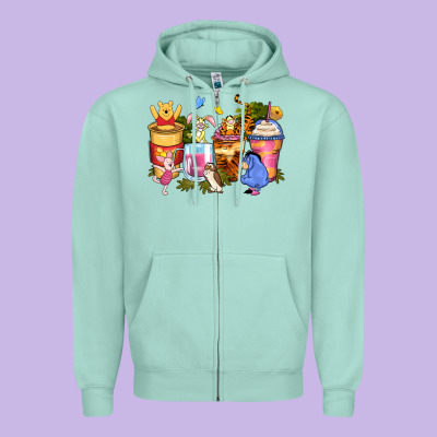 Cartoon Characters Coffee Cups Zipper Hoodie Designed By Zillion Design Studio