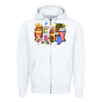 White cartoon characters coffee cups Zipper Hoodie - Zillion Design Studio