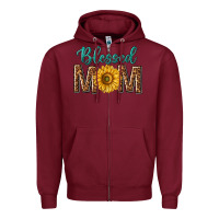 Burgundy western blessed mom with sunflower Zipper Hoodie - texasbilliewilder