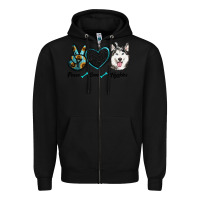 Black peace love huskies Zipper Hoodie - RanaPortraitStore