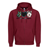 Burgundy peace love huskies Zipper Hoodie - RanaPortraitStore