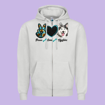 Peace Love Huskies Zipper Hoodie Designed By Ranaportraitstore